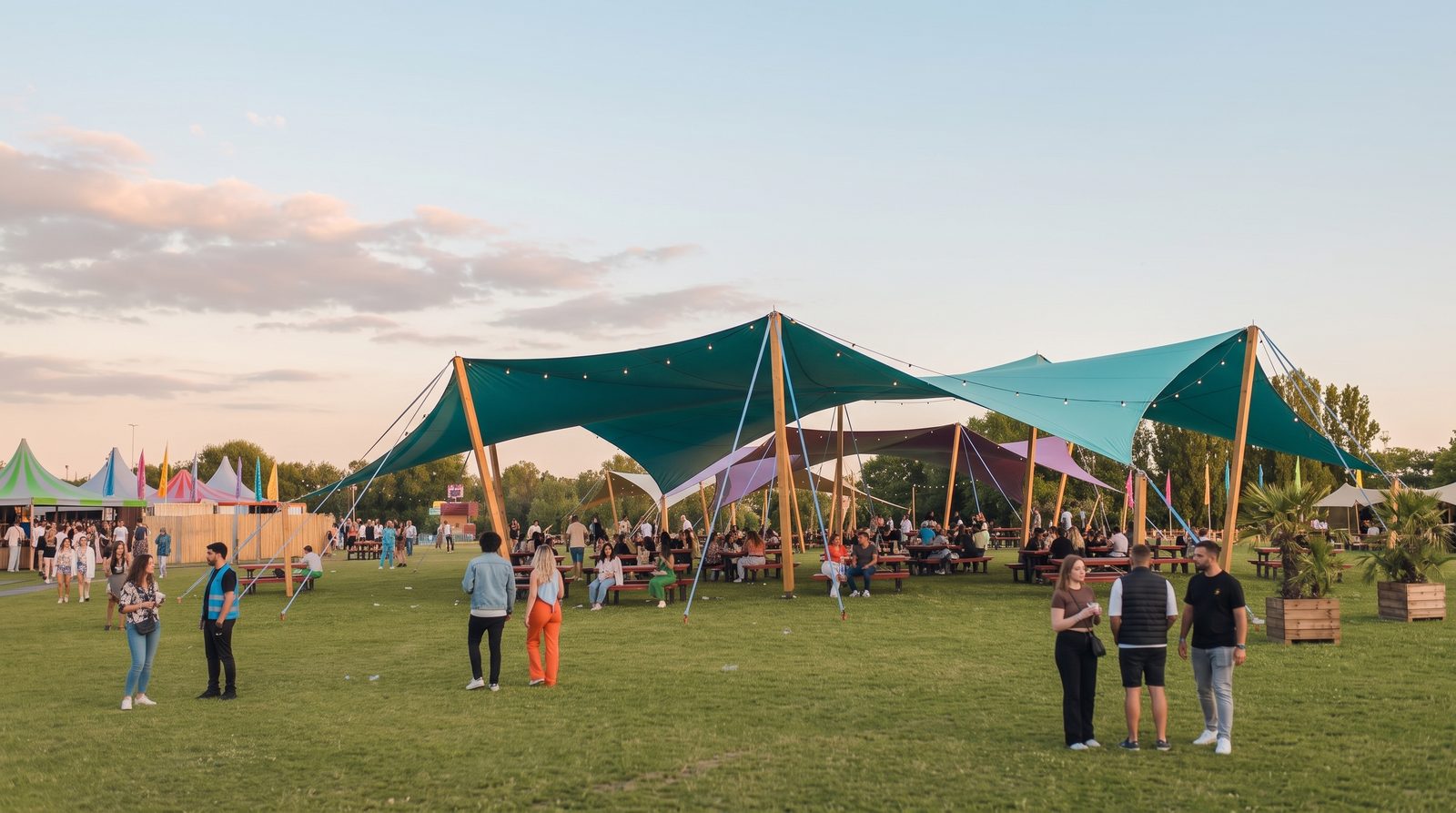 Buitenevenement met stretchtenten en bezoekers op een festivalterrein in Amsterdam Nieuw-West